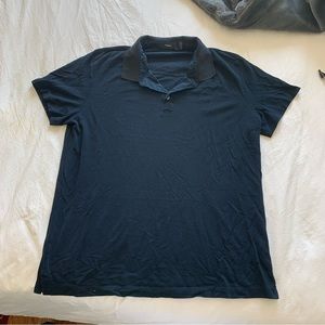 Theory Men's Navy and Black Short Sleeve Collared Shirt XL